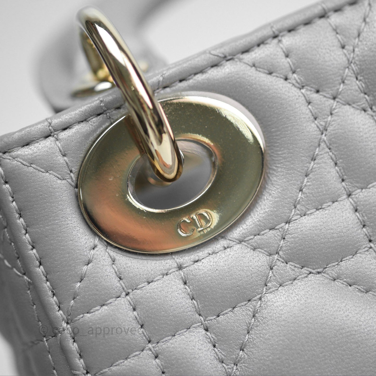 Christian Dior Mini Lady Dior Iridescent Grey Lambskin Cannage Gold Hardware