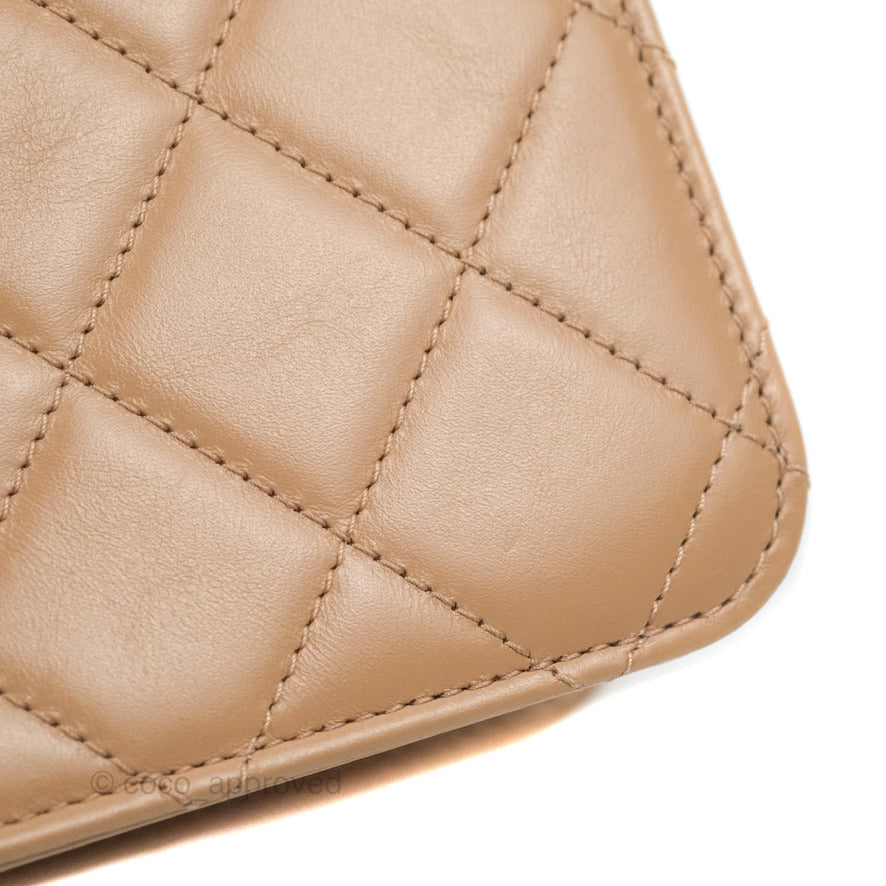 Chanel Quilted Perfect Fit Adjustable Beige Calfskin Gold Hardware 21A