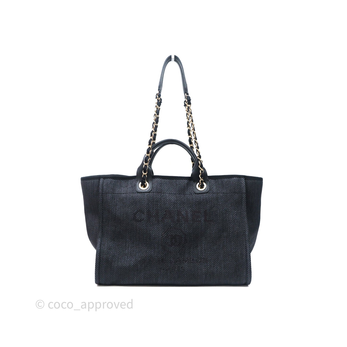 Chanel Large Deauville Charcoal Grey Canvas Light Gold Hardware