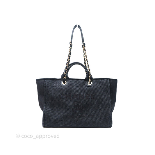 Chanel Large Deauville Charcoal Grey Canvas Light Gold Hardware
