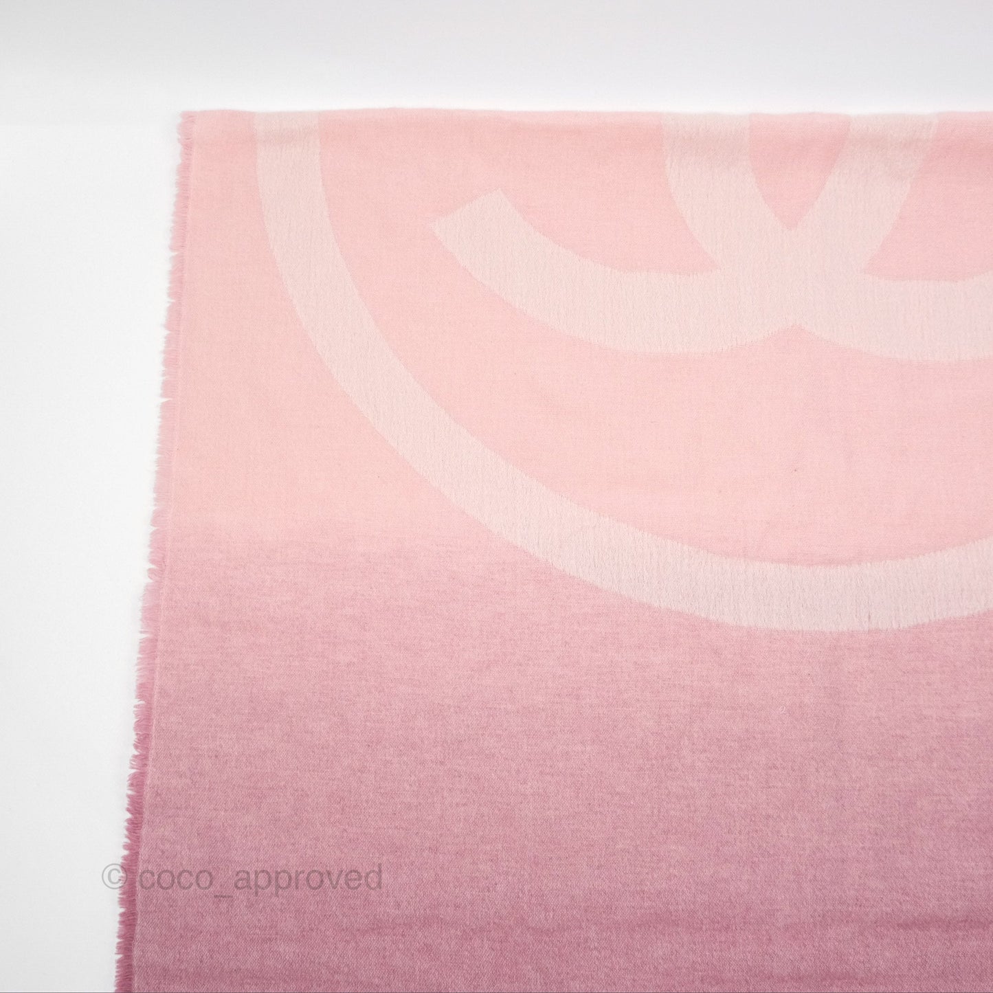 Chanel Logo CC Cashmere Fringe Scarf Pink
