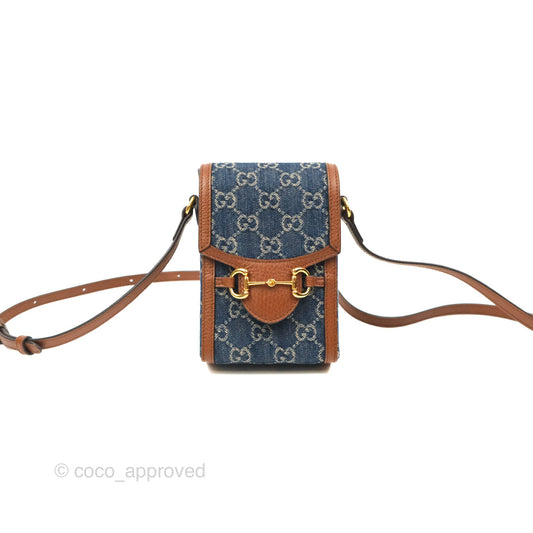 Gucci Horsebit 1955 Mini Bag GG Denim/ Brown Leather