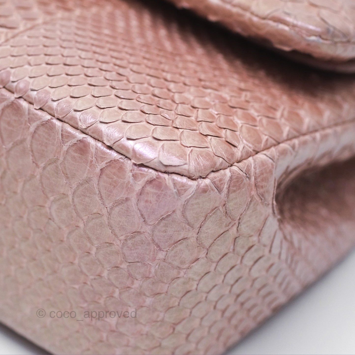 Chanel Classic M/L Medium Flap Quilted Iridescent Pink Python Gold Hardware