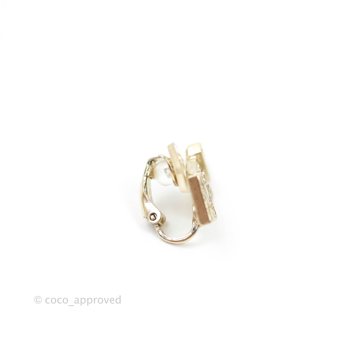 Chanel Crystal Pearl Signature Stud Ear Clips Gold Tone 20B