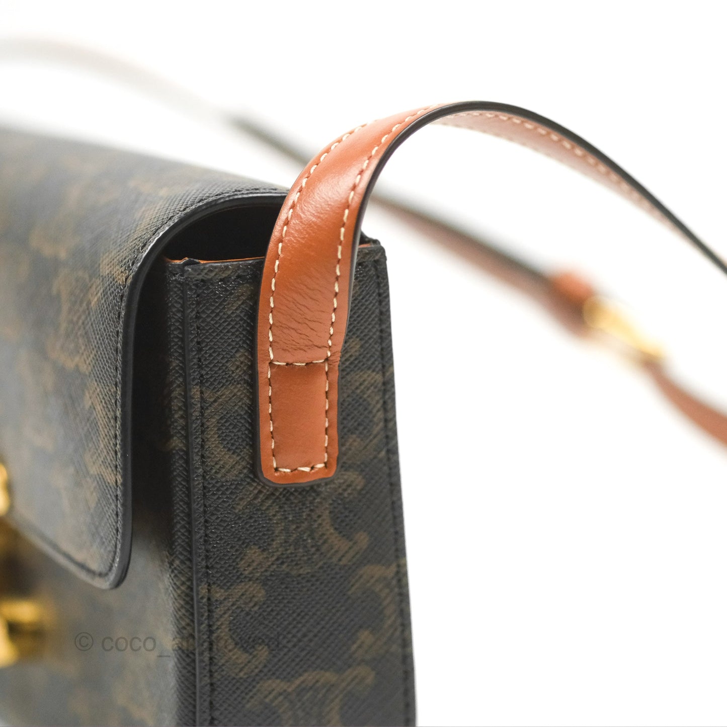 Celine Triomphe Shoulder Bag Tan Calfskin Triomphe Canvas