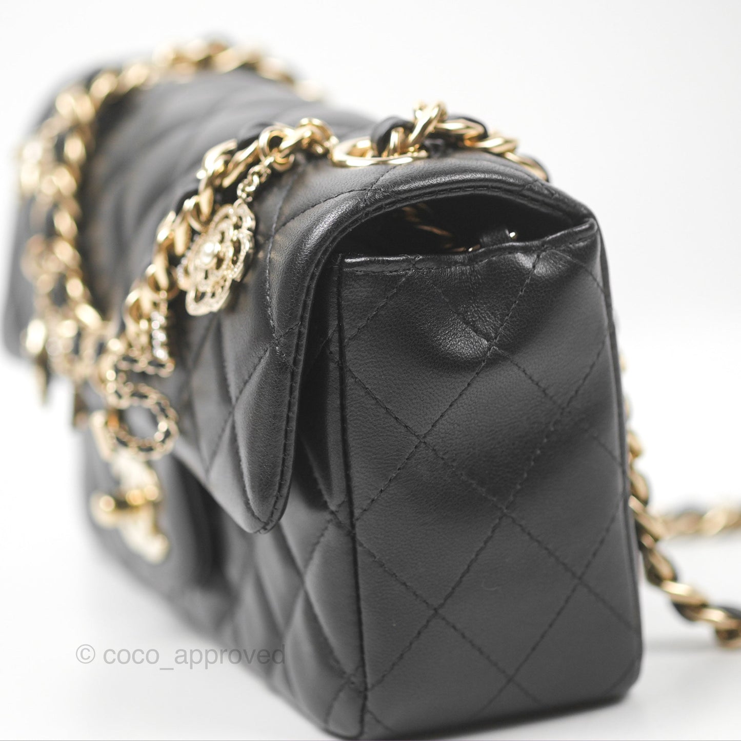 Chanel Quilted Mini Rectangular Flap With Charms Black Lambskin Gold Hardware 21C