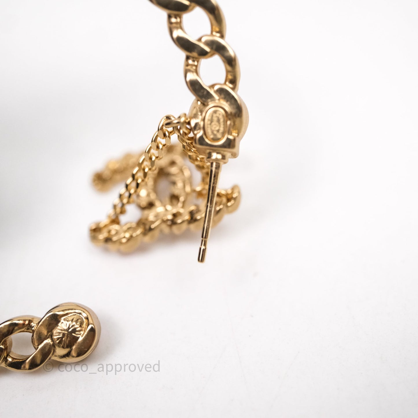 Chanel CC Pearl Crystal Hoop Earrings Gold Tone 21P