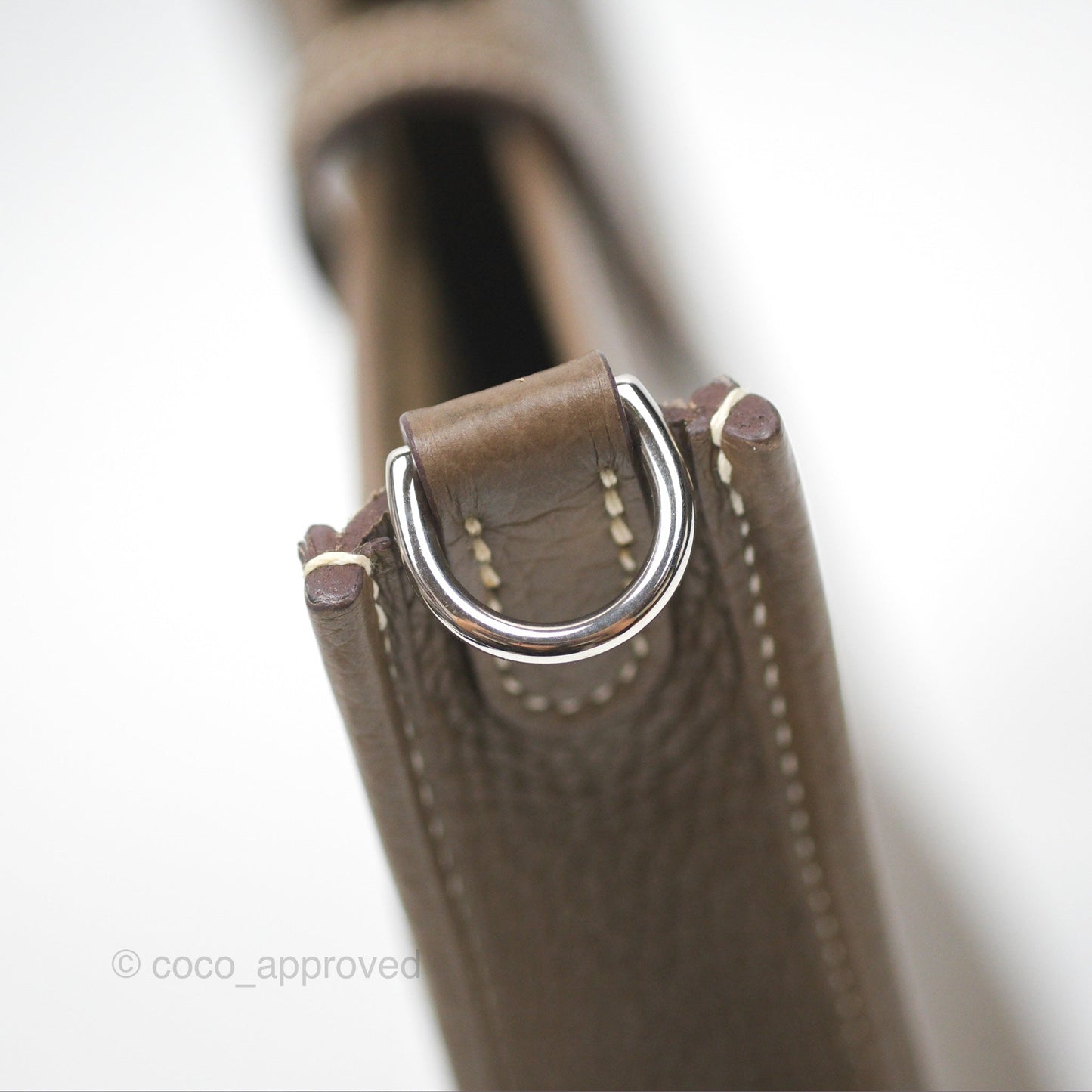 Hermès Mini Evelyne 16 Etoupe 18 Clemence Palladium Hardware with Bleu Indigo Strap