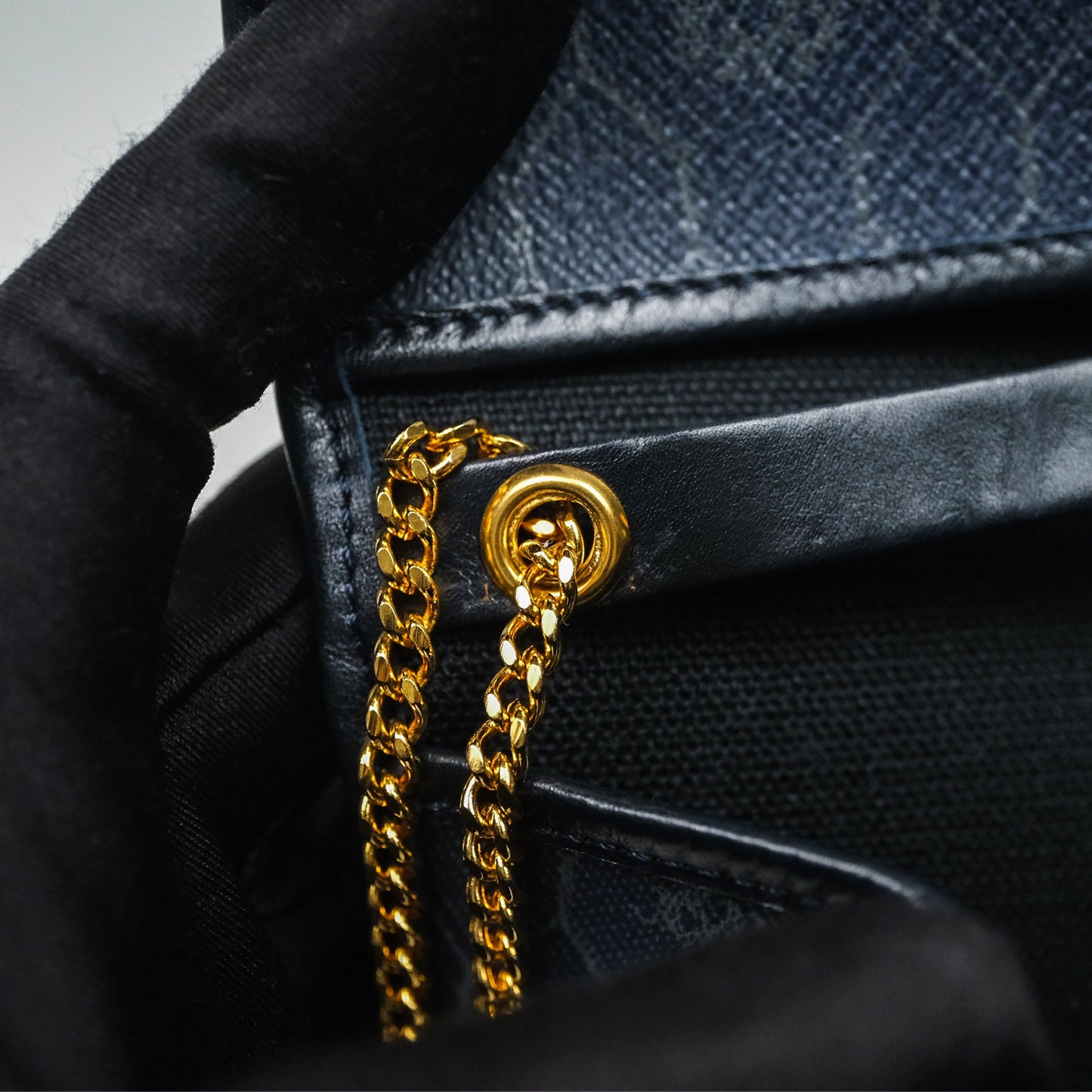 Christian Dior Vintage Honeycomb Flap Bag Navy Gold Hardware