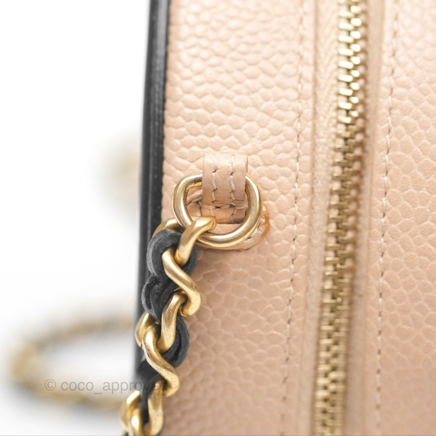 Chanel Quilted Round Filigree Clutch With Chain Beige Black Caviar Gold Hardware