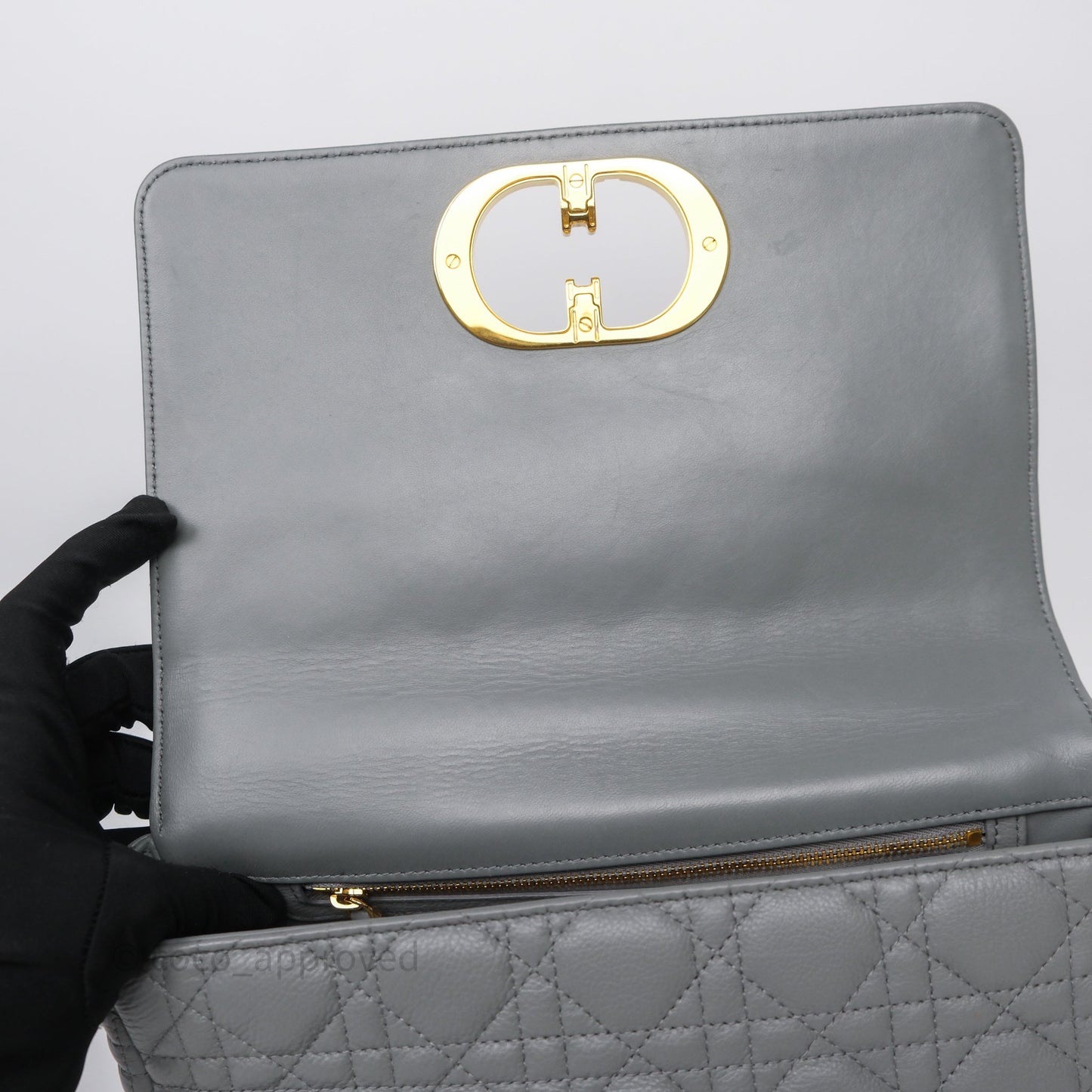 Christian Dior Caro Bag Medium Stone Grey Cannage Calfskin Gold Hardware