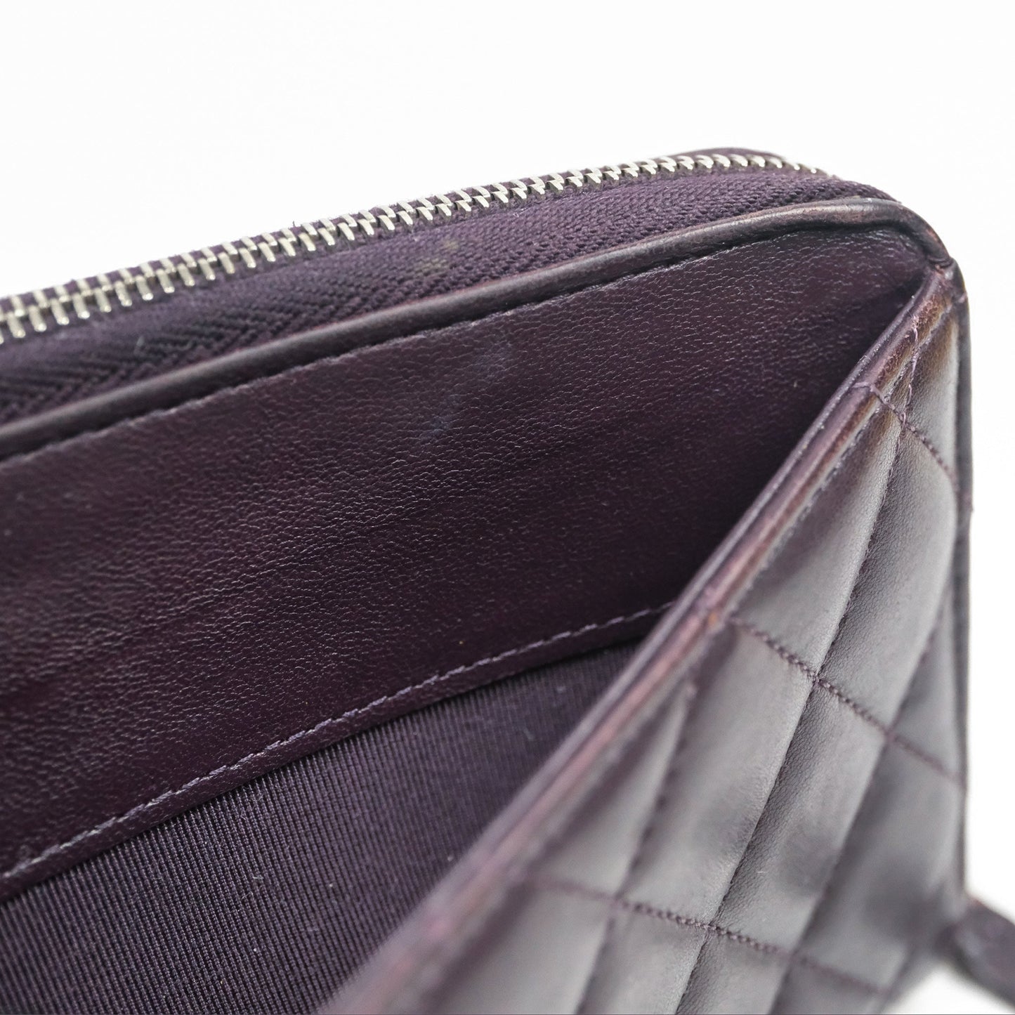 Chanel Classic Zipped Long Wallet Dark Purple Lambskin Silver Hardware
