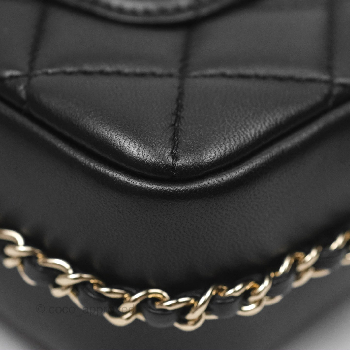 Chanel Logo Pearl Chain Flap Bag Black Lambskin Gold Hardware