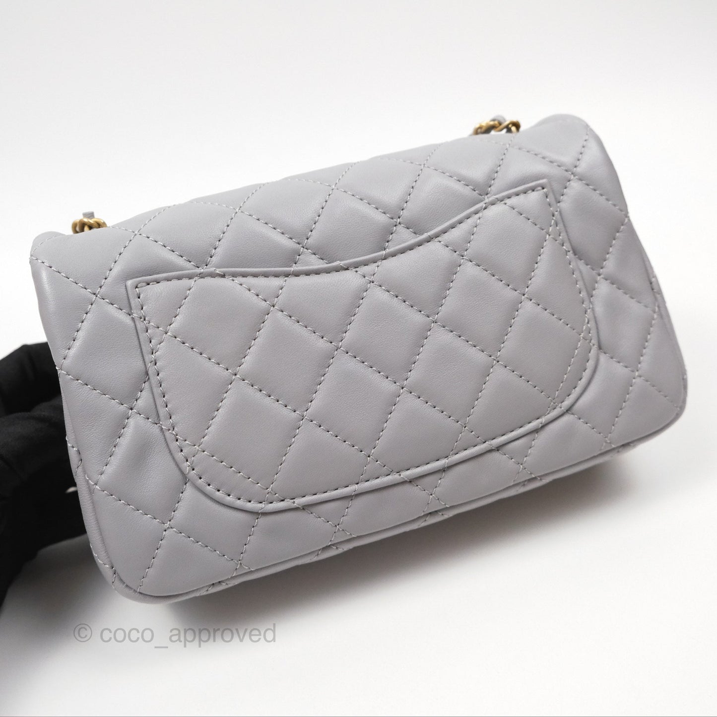 Chanel Mini Rectangular Pearl Crush Grey Lambskin Aged Gold Hardware