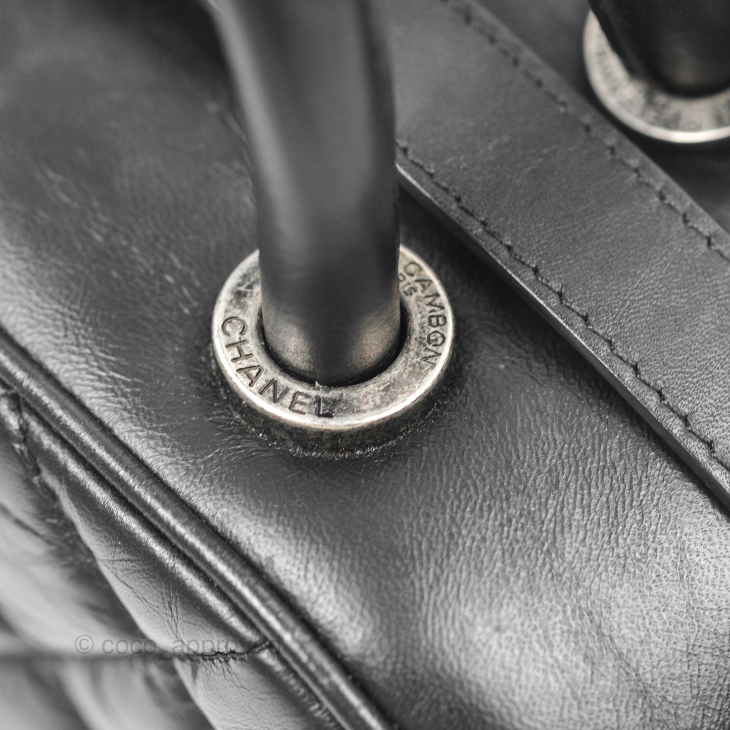 Chanel Quilted Small Handle Bowling Bag Black Aged Calfskin Ruthenium Hardware