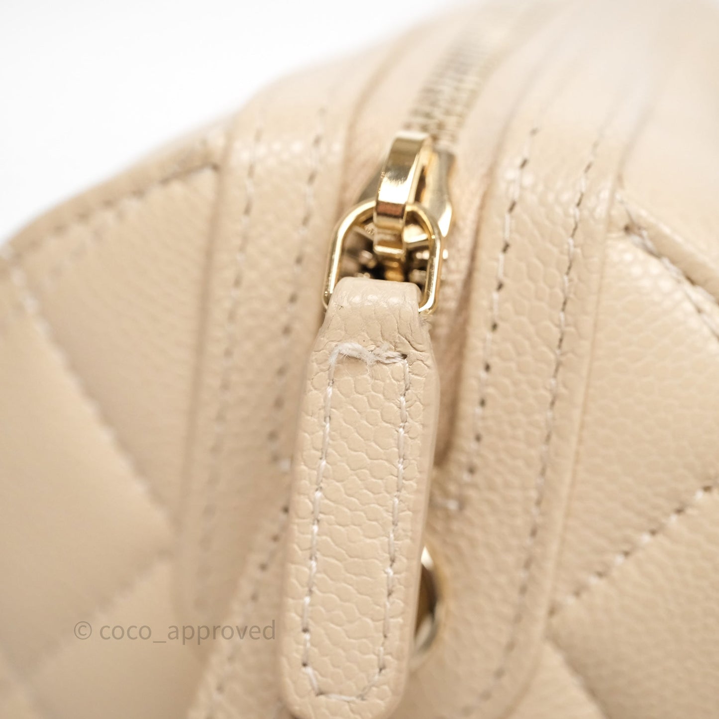 Chanel Mini Quilted Bowling Bag Beige Caviar Gold Hardware 25P