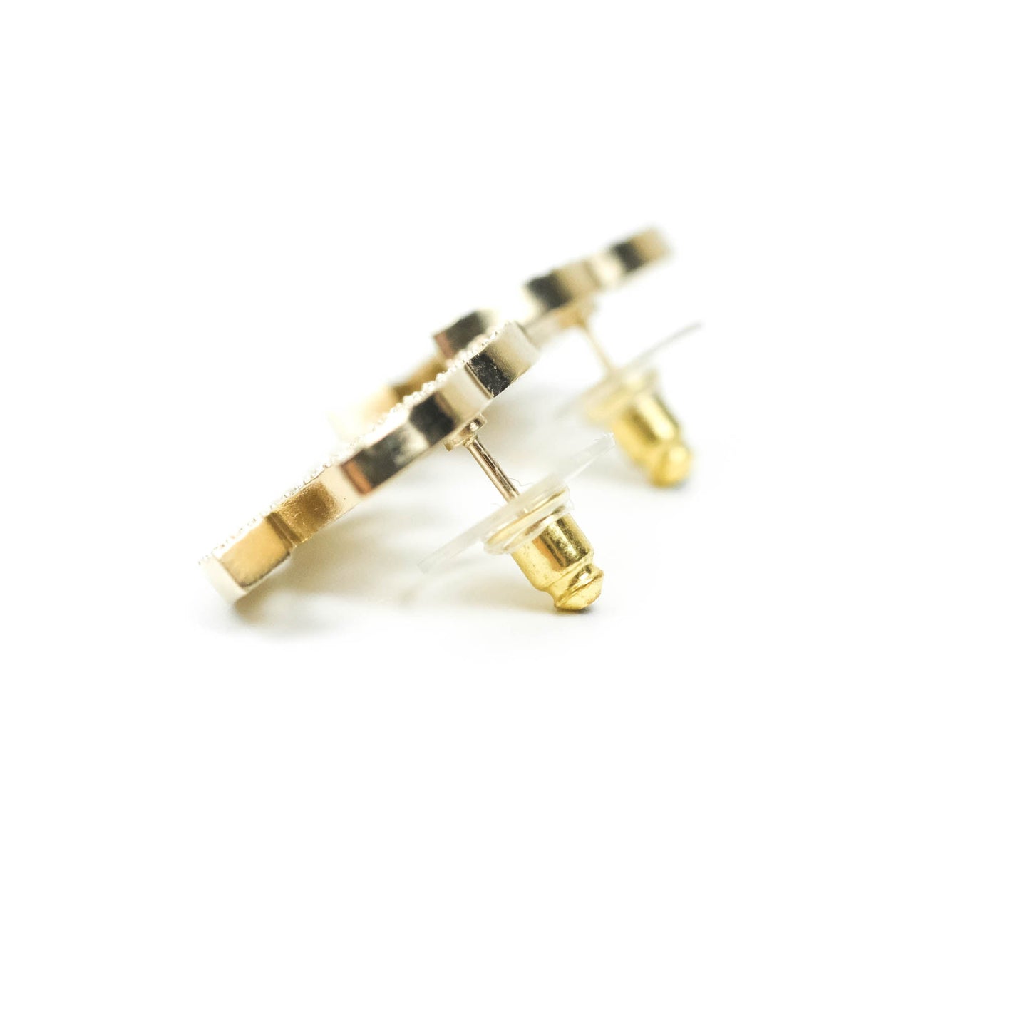 Chanel CC Rhinestone Earrings Matte Gold Tone 21S