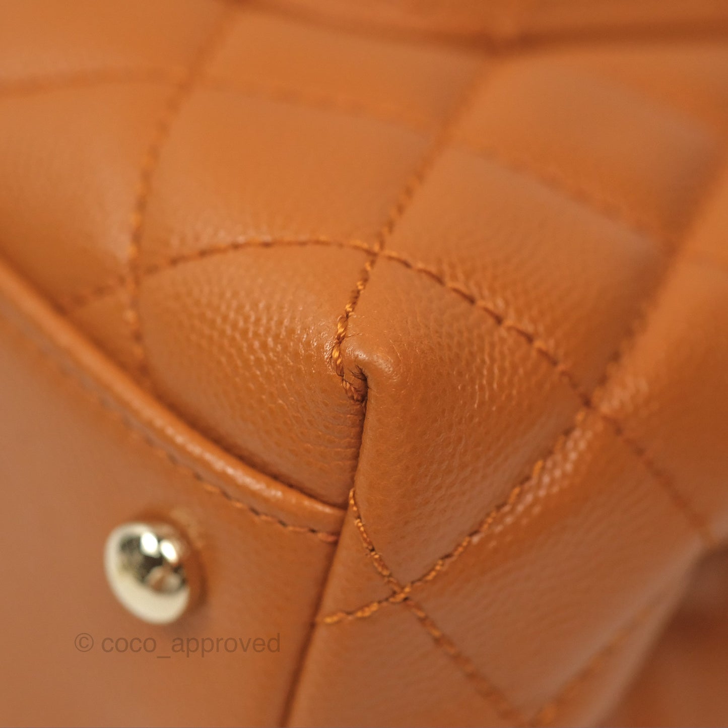 Chanel Small Coco Handle Quilted Caramel Caviar Gold Hardware 21A