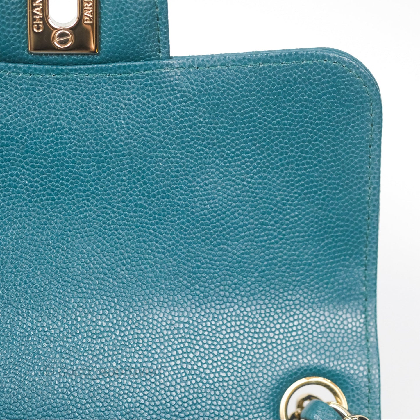 Chanel Mini Square Flap Chevron Teal Caviar Gold Hardware