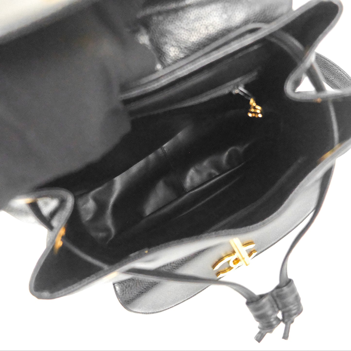 Chanel Vintage Large CC backpack Black Caviar 24K Gold Hardware