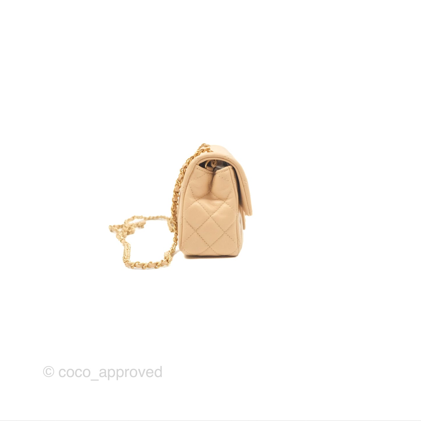 Chanel Pearl Crush Mini Rectangular Beige Lambskin Aged Gold Hardware