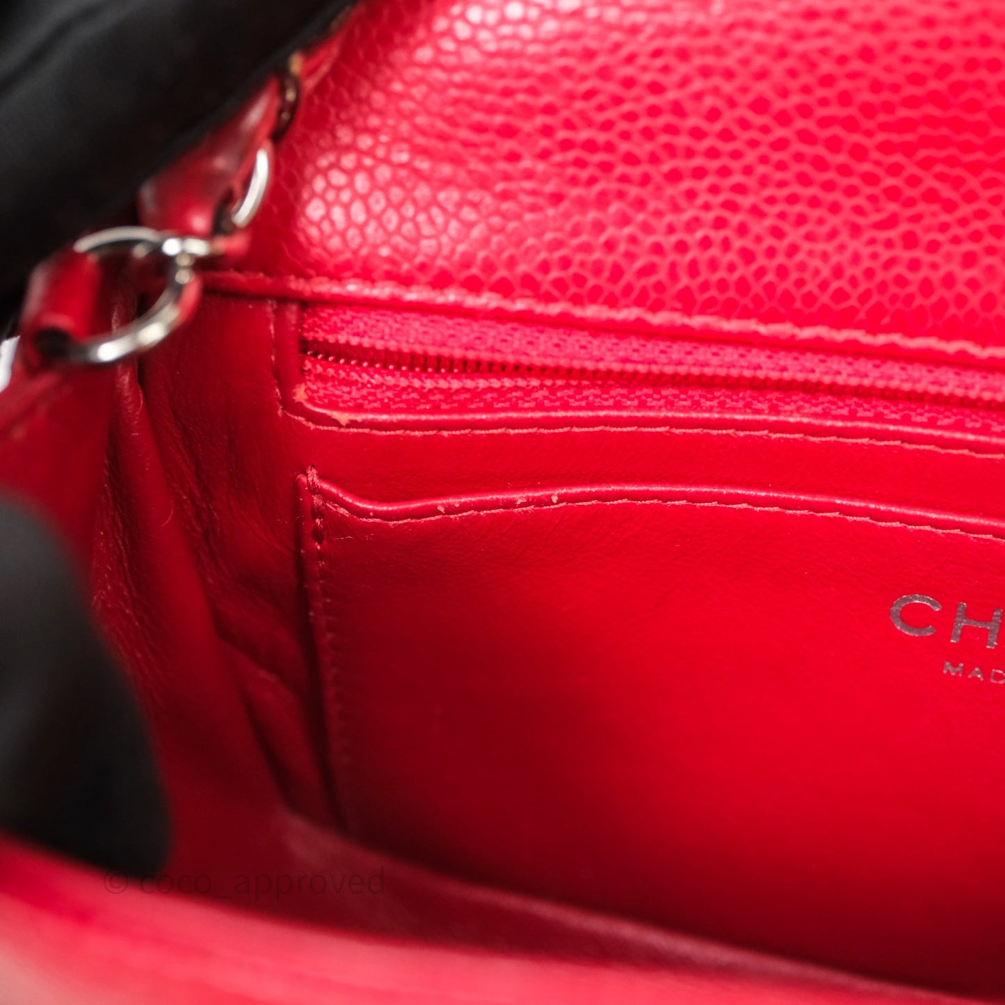 Chanel Quilted Mini Rectangular Flap Red Caviar Silver Hardware