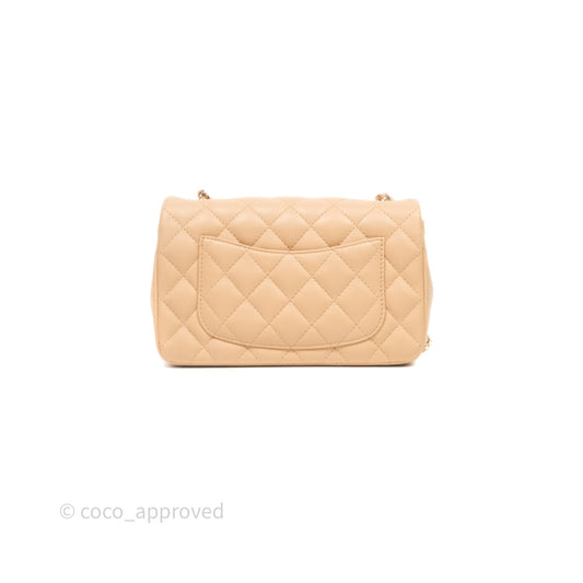 Chanel Mini Rectangular Quilted Beige Lambskin Light Gold Hardware