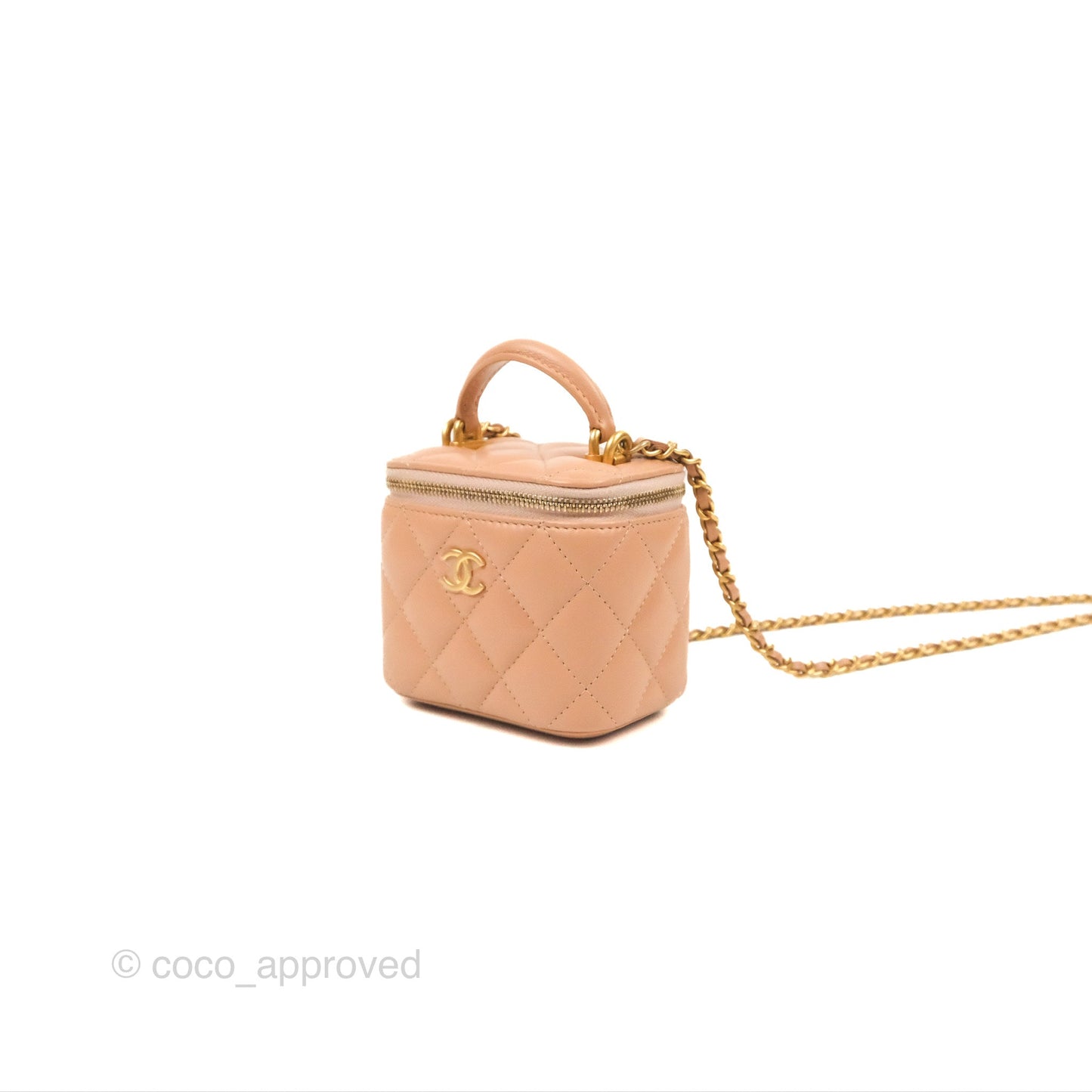 Chanel Mini Top Handle Vanity With Chain Beige Lambskin Aged Gold Hardware
