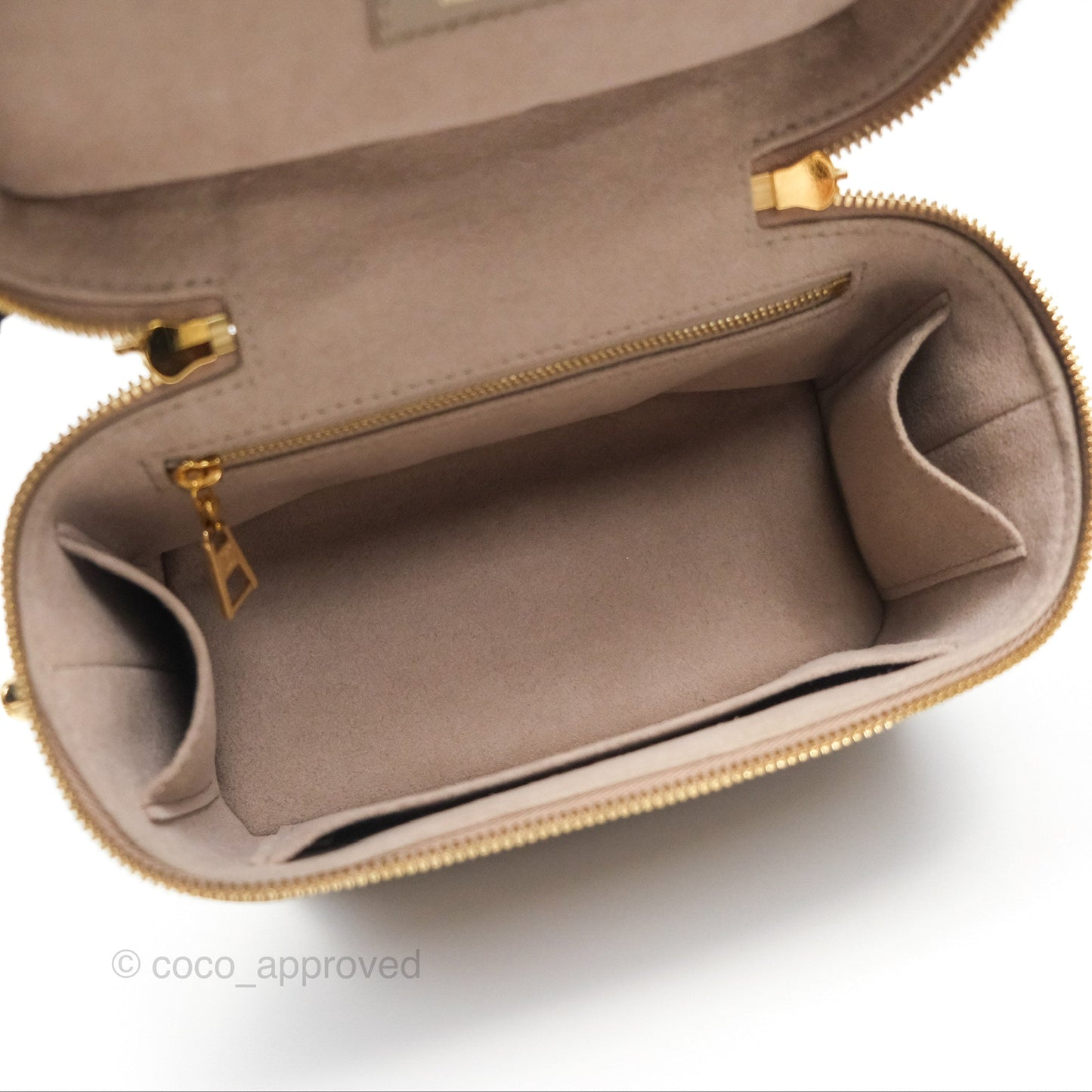 Louis Vuitton Monogram Empreinte Tourterelle Vanity PM Beige Gold Hardware
