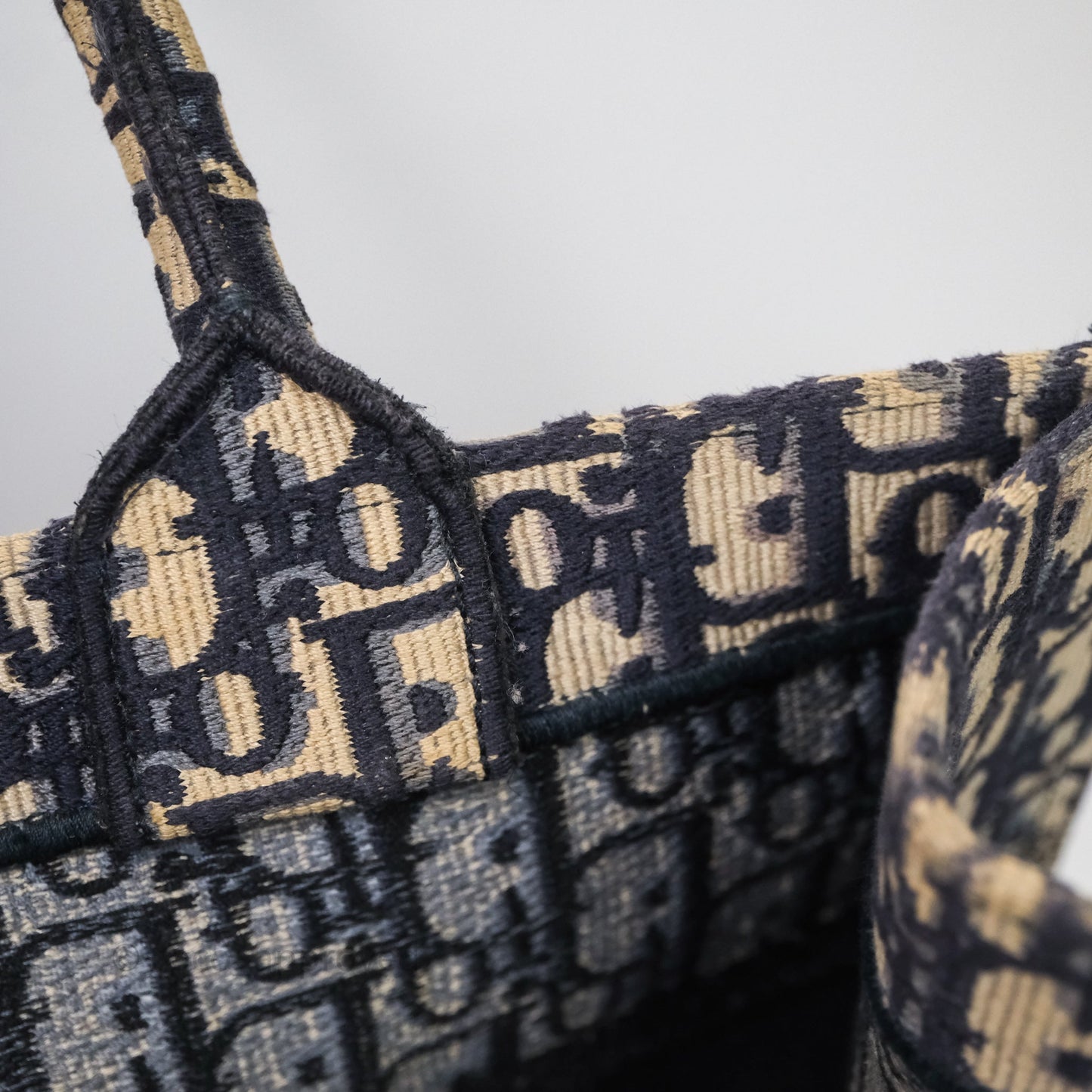 Christian Dior Medium Blue (Old Small) Dior Oblique Embroidery Canvas Book Tote