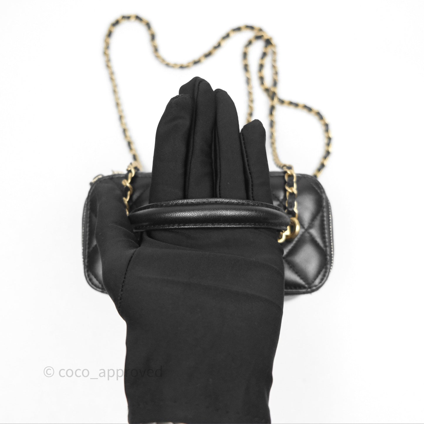 Chanel Vanity Rectangular Top Handle Black Lambskin Aged Gold Hardware