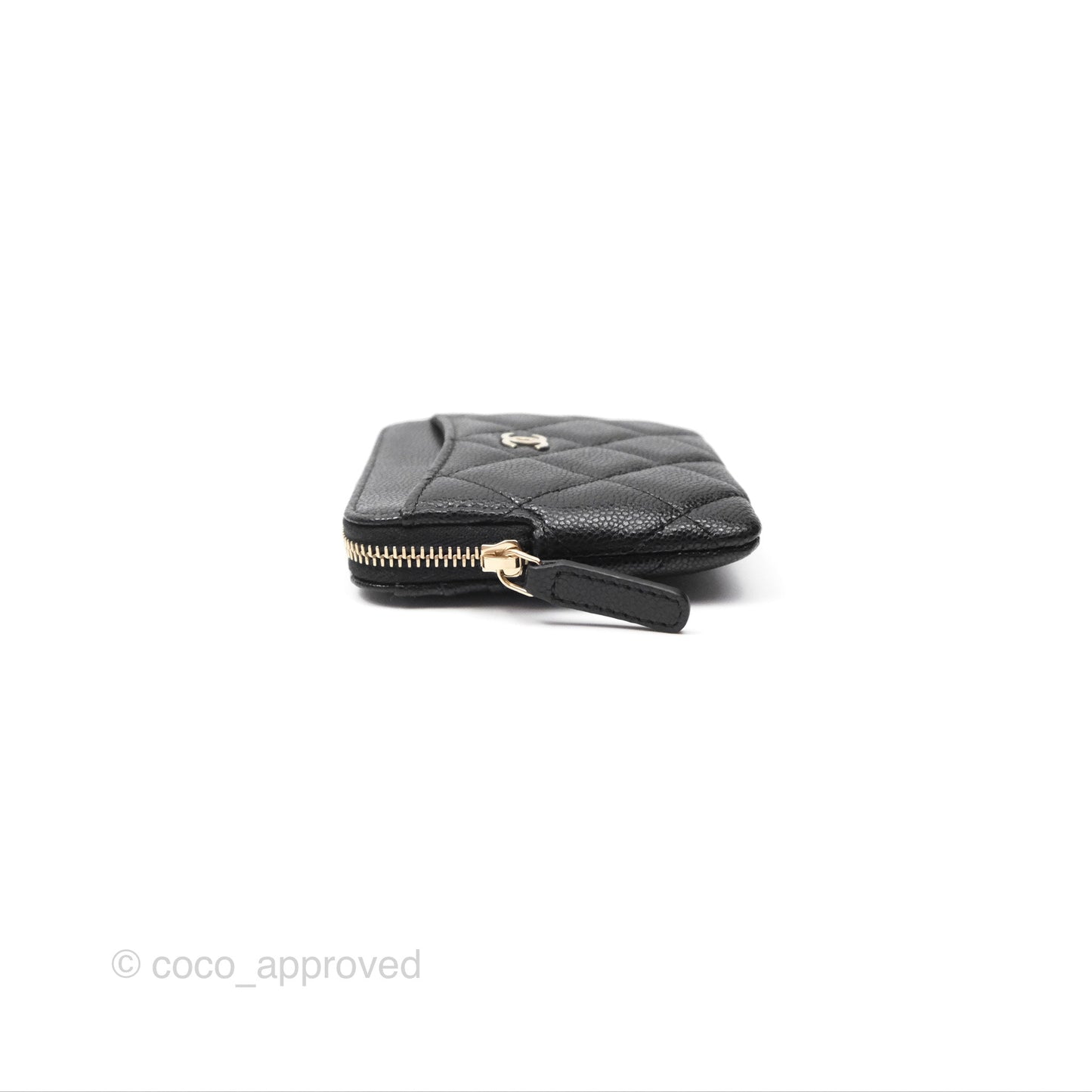 Chanel Quilted Classic Zip Card Holder Wallet Black Caviar Gold Hardware