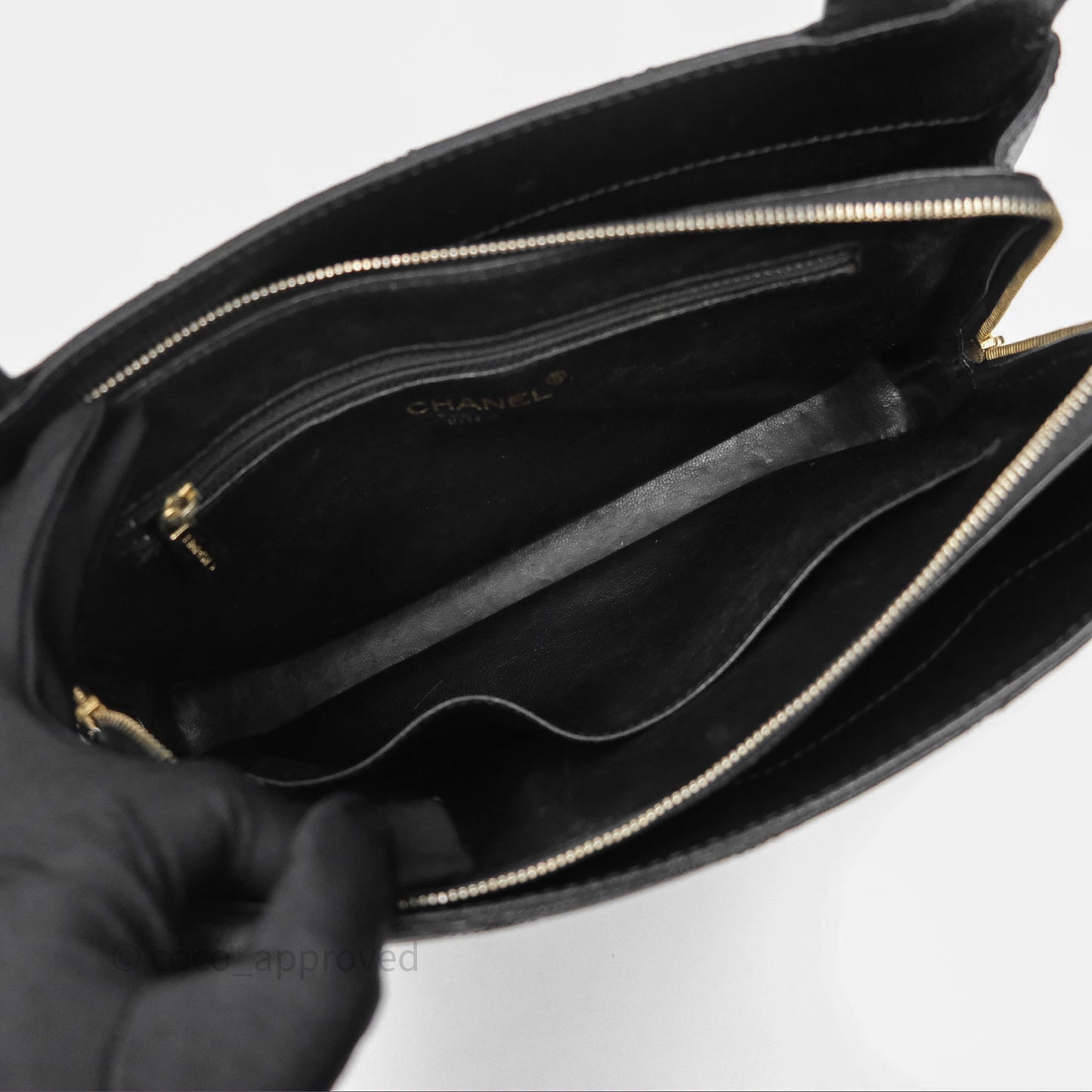 Chanel Vintage Quilted CC Tote Black Caviar Gold Hardware