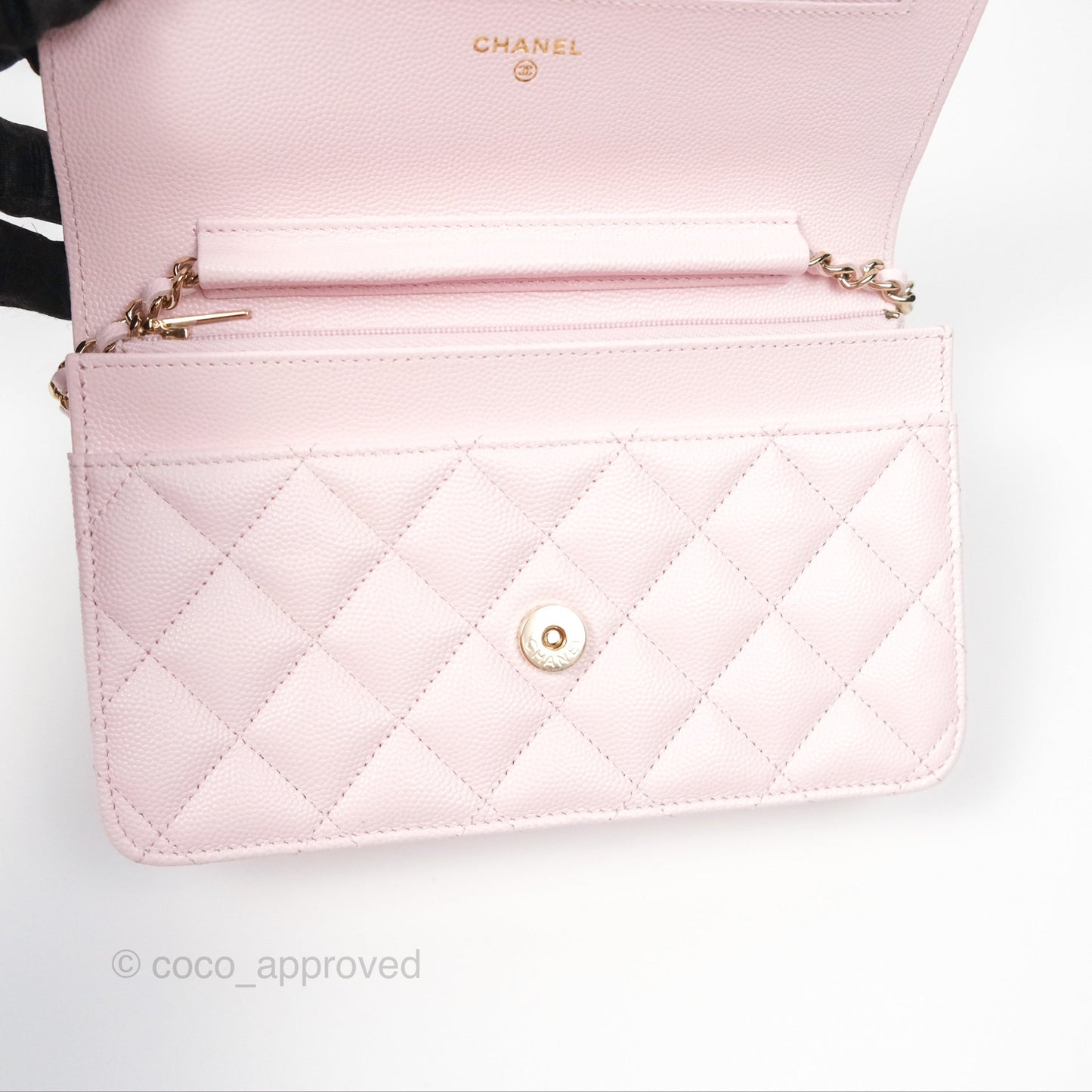 Chanel Classic Quilted Wallet On Chain WOC Sakura Pink Caviar Gold Hardware