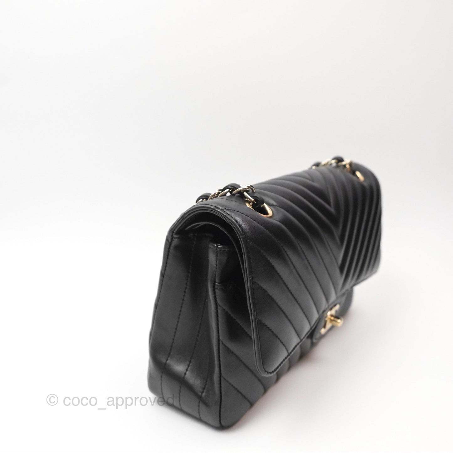 Chanel Classic M/L Medium Chevron Double Flap Black Lambskin Gold Hardware