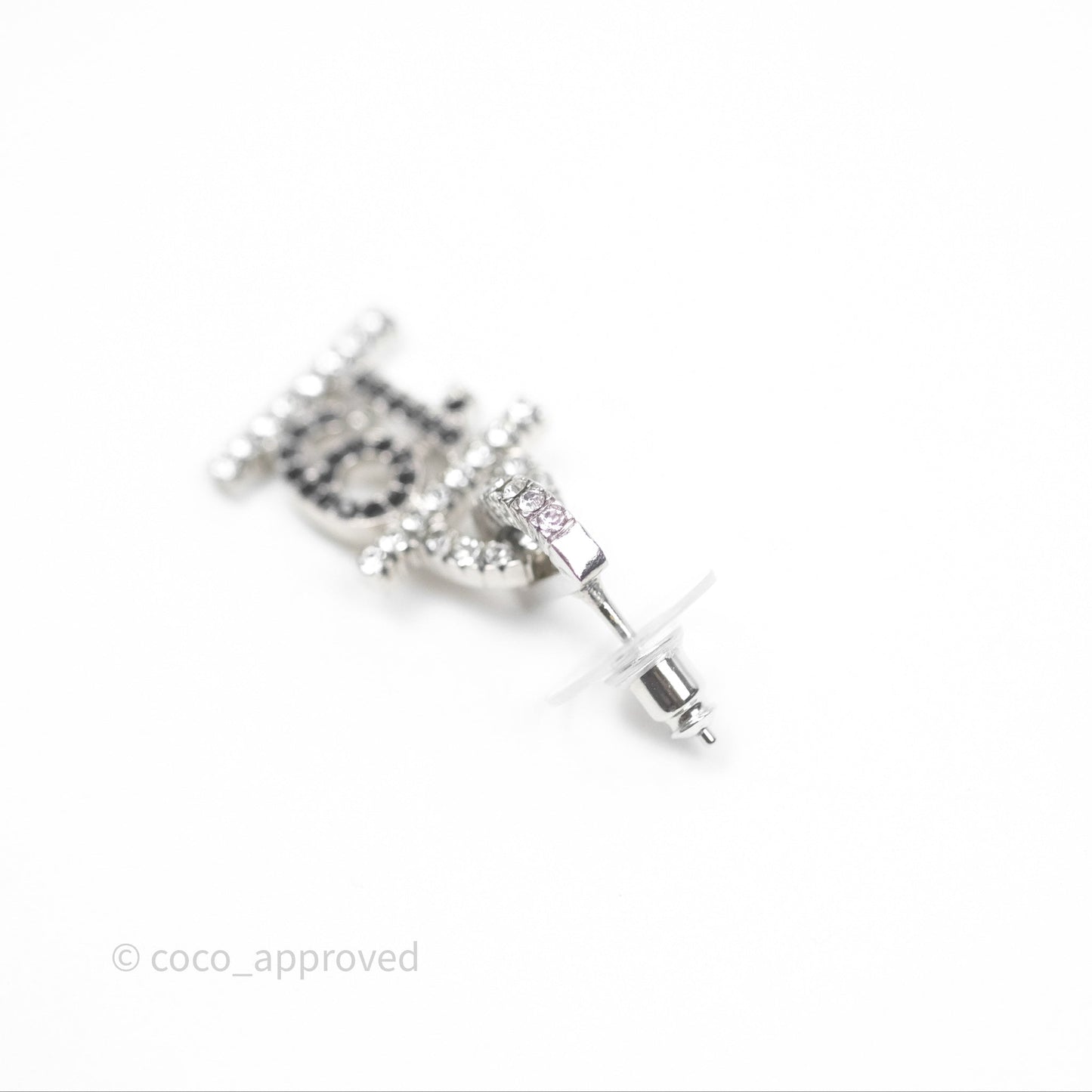 Chanel Crystal 19 CC Lock Earrings Silver Tone 22A