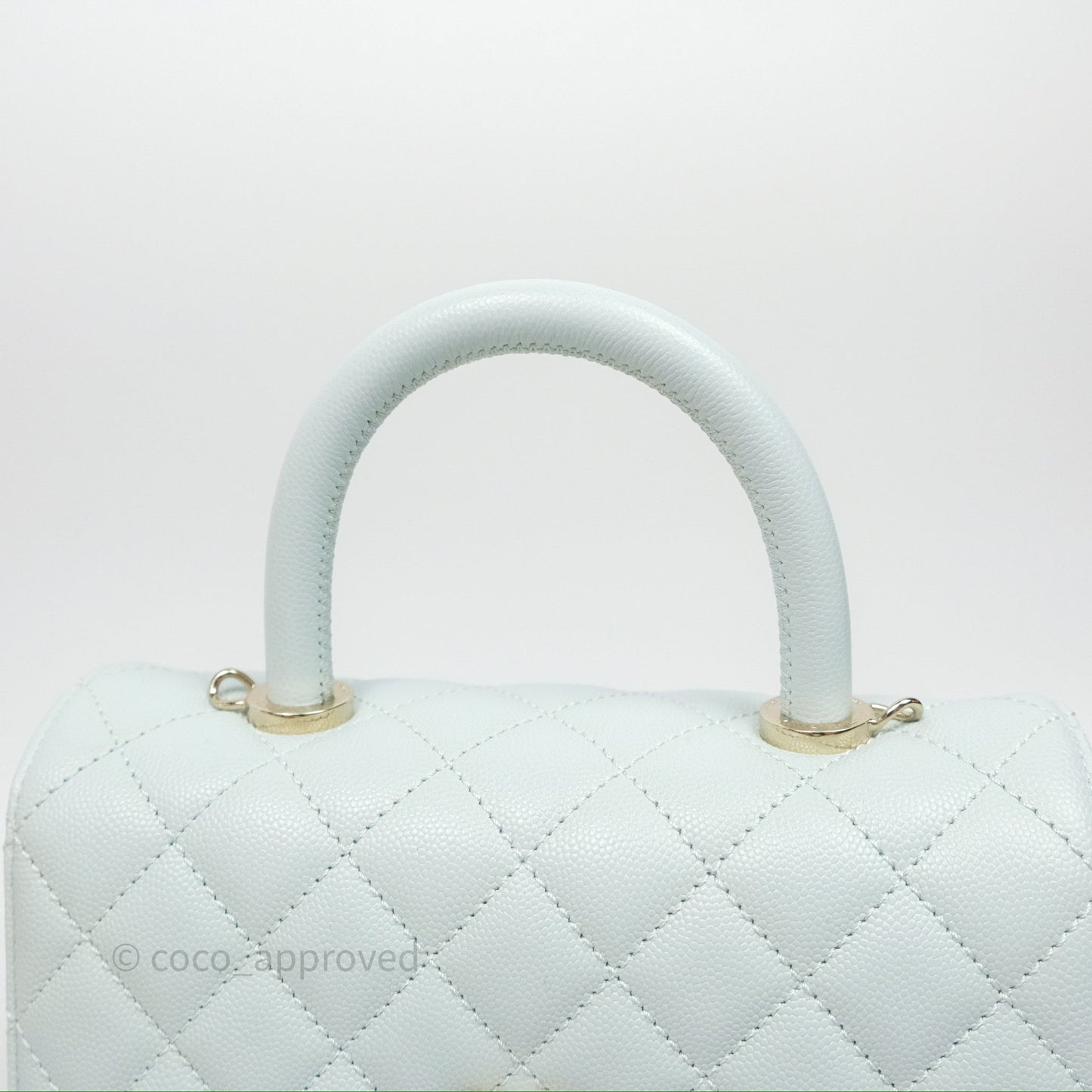 Chanel Small Coco Handle Quilted Light Blue Caviar Gold Hardware