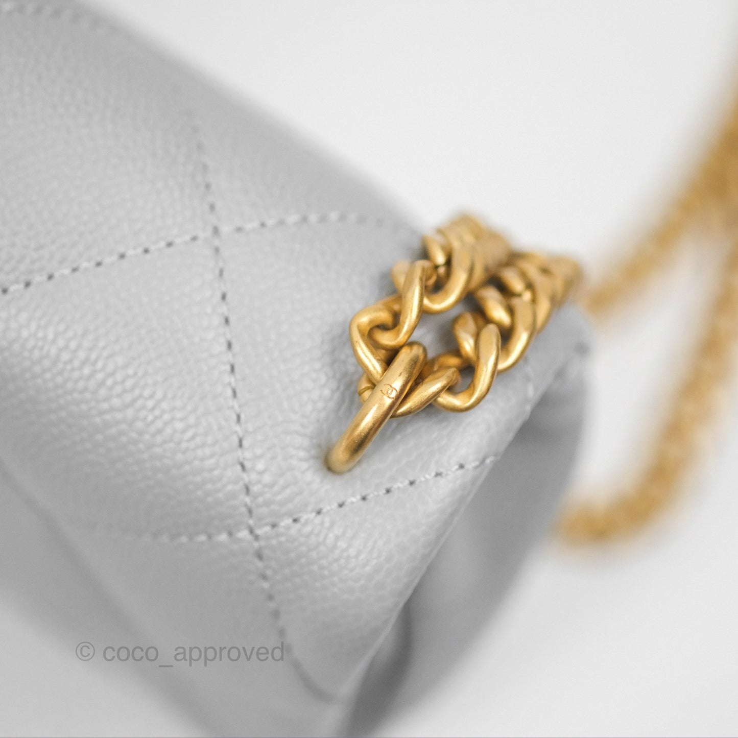 Chanel Mini Flap Bag Heart Adjustable Chain Grey Caviar Aged Gold Hardware 24P
