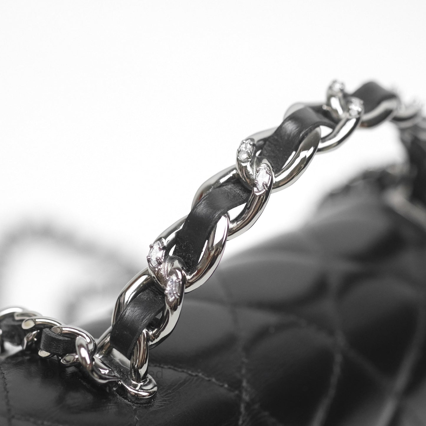 Chanel Mini Crystal Top Handle Wallet On Chain WOC Black Calfskin Gun Metal Hardware 23K