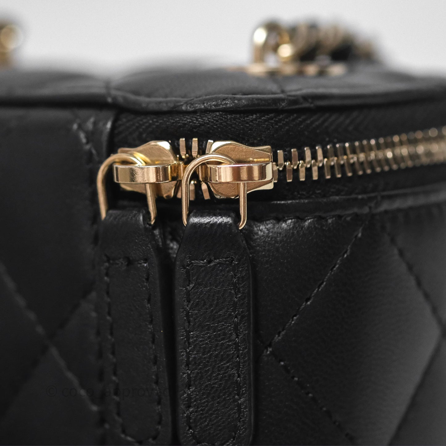 Chanel Mini Vanity With Pearl Chain Black Lambskin Gold Hardware
