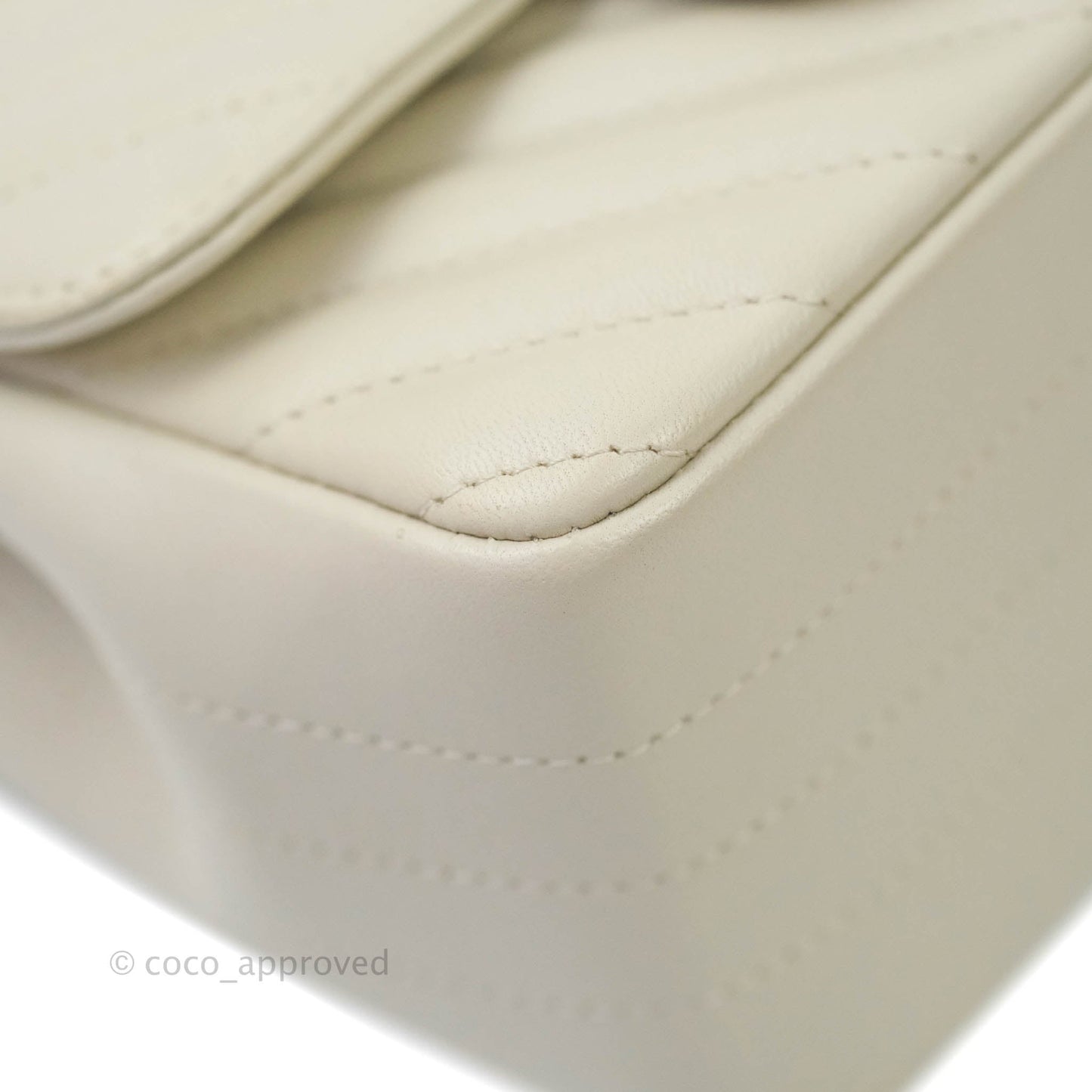 Chanel Mini Square Chevron Ivory Cream Lambskin Silver Hardware