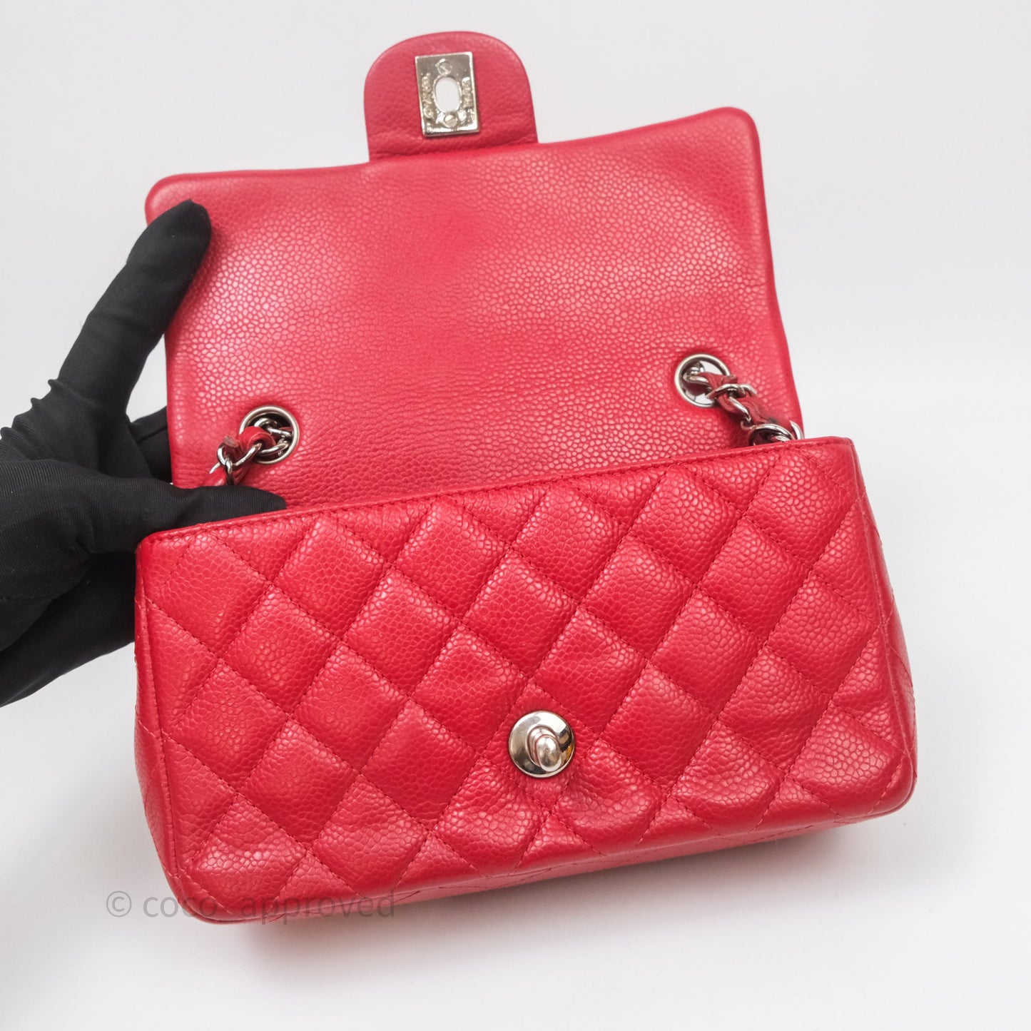 Chanel Quilted Mini Rectangular Flap Red Caviar Silver Hardware