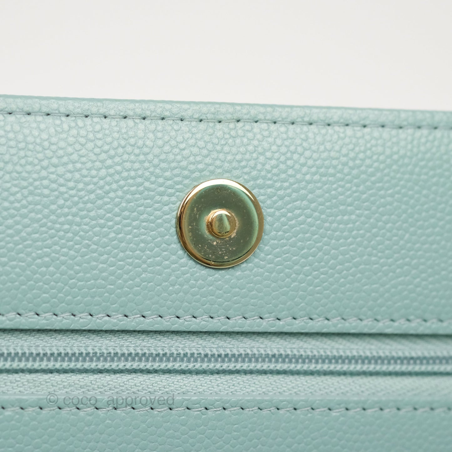 Chanel Quilted Classic Wallet On Chain WOC Tiffany Blue Caviar Gold Hardware