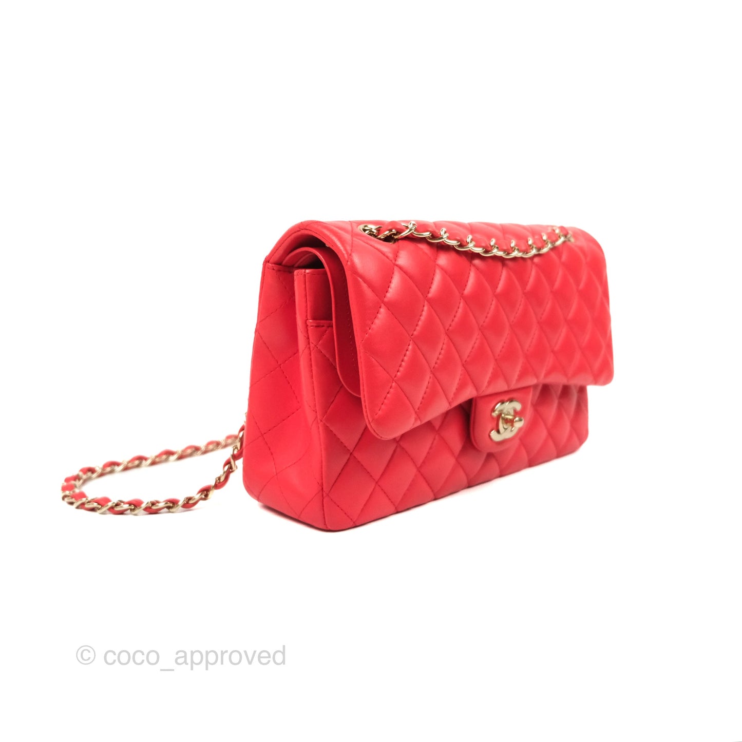 Chanel Classic M/L Medium Flap Quilted Red Lambskin Gold Hardware