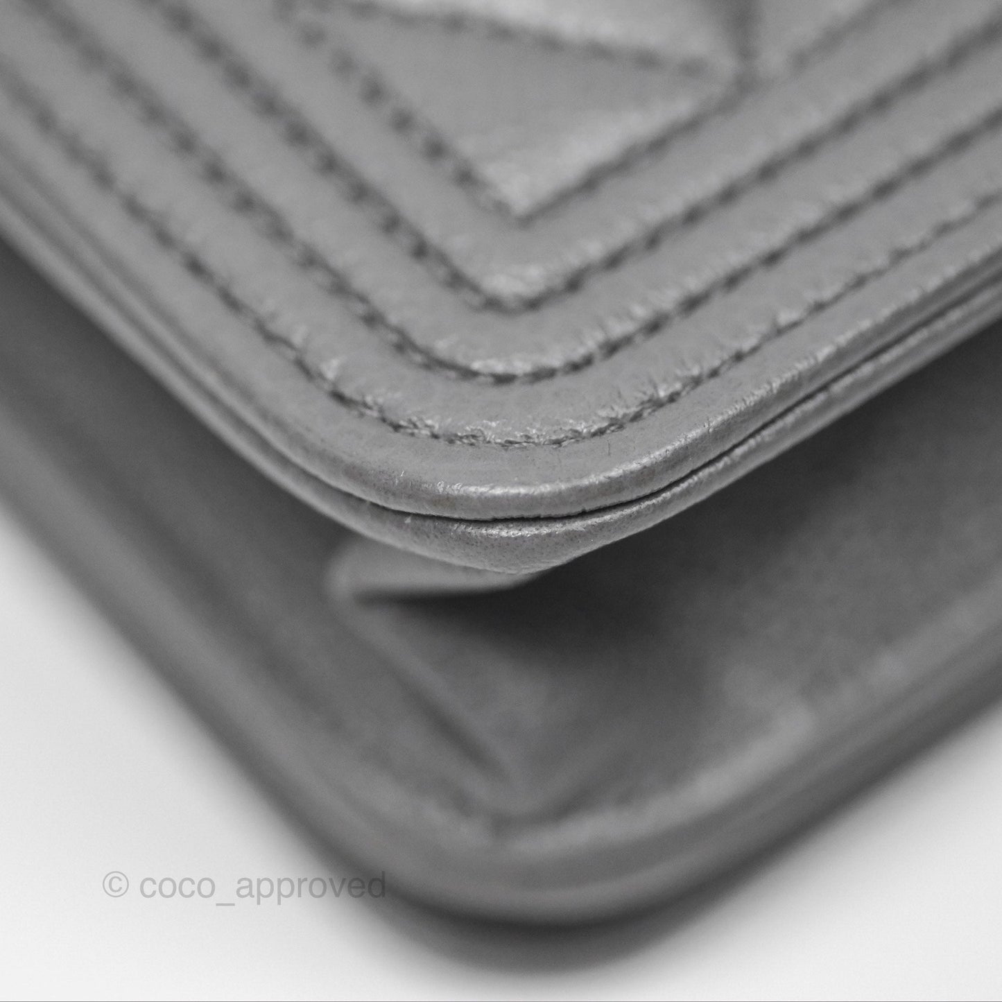 Chanel Quilted Boy Wallet on Chain WOC Grey Caviar Aged Gold Hardware