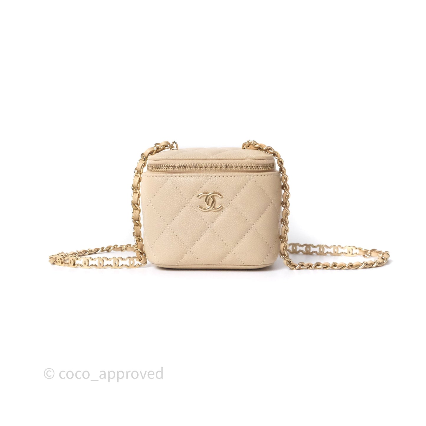 Chanel Mini Vanity With CC Chain Beige Caviar Gold Hardware