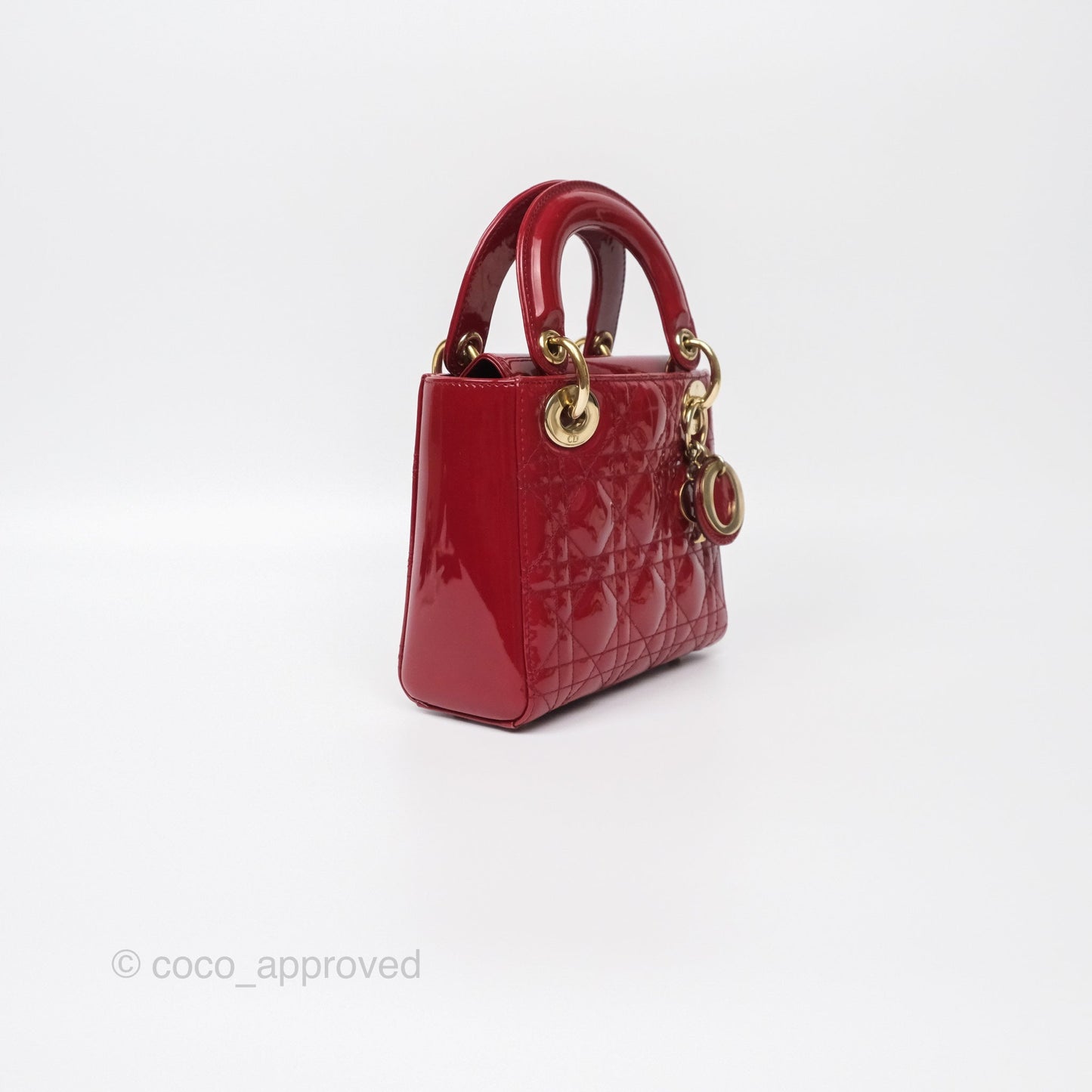 Christian Dior Mini Lady Dior Red Patent Cannage Gold Hardware
