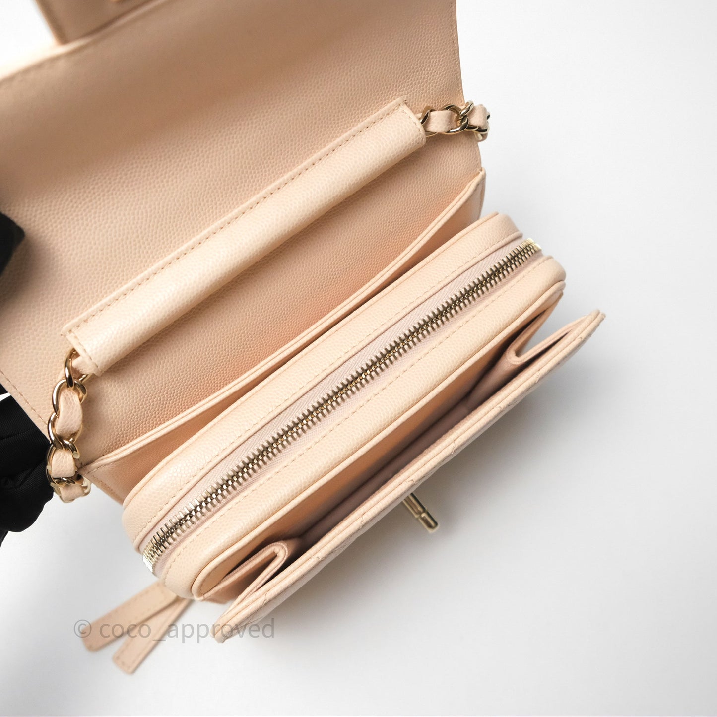 Chanel Quilted Small Like The Wallet Flap Light Beige Pink Caviar Light Gold Hardware 22C