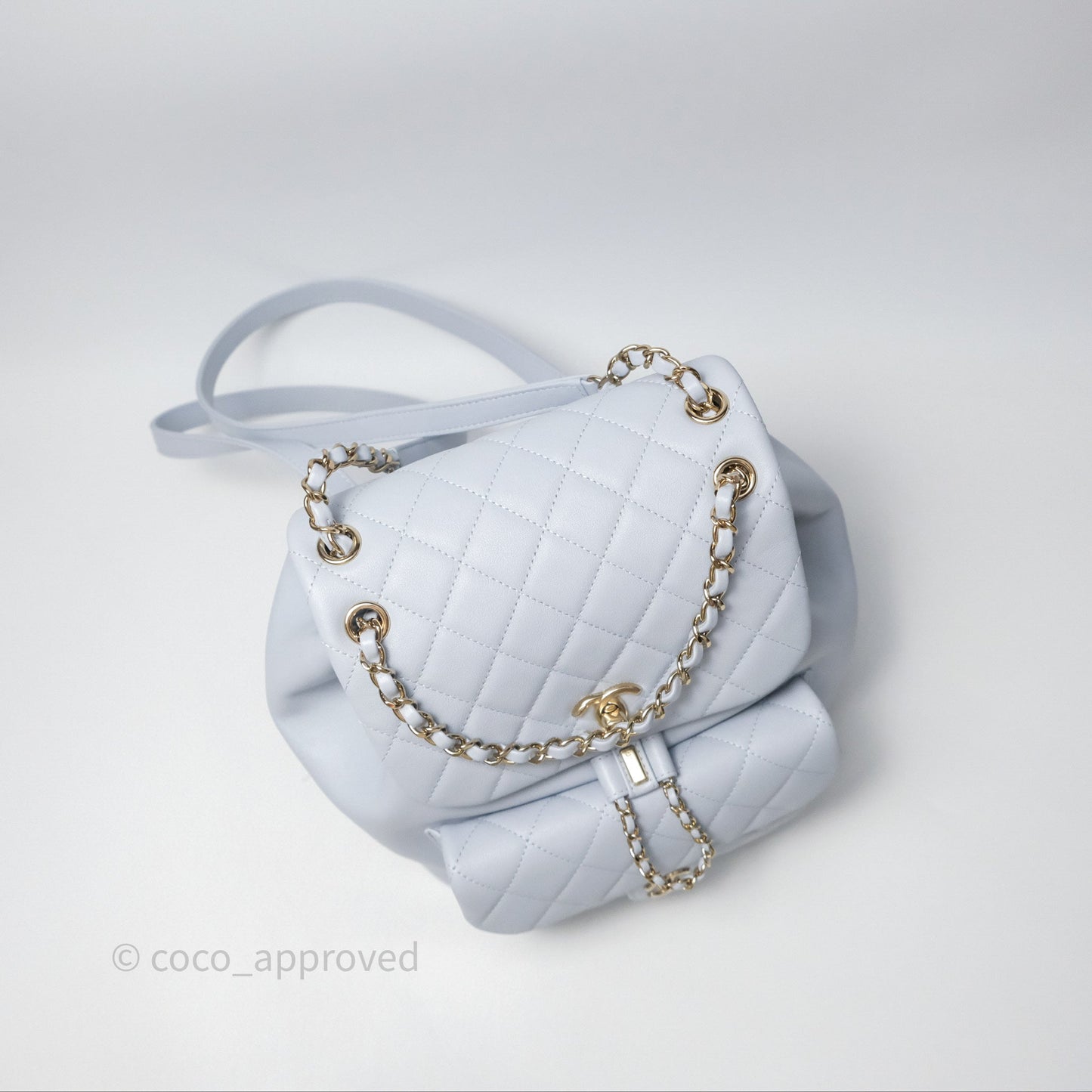 Chanel Quilted Large Duma Drawstring Backpack Light Blue Calfskin