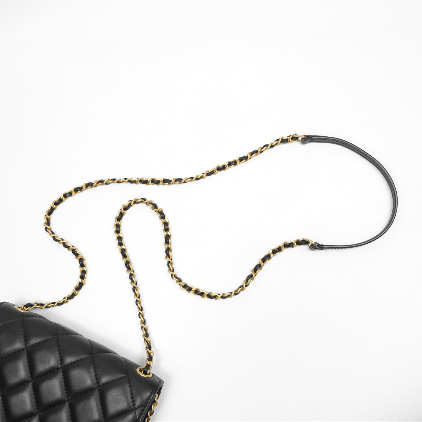 Chanel Quilted Side Chain Flap Bag Black Calfskin Aged Gold Hardware